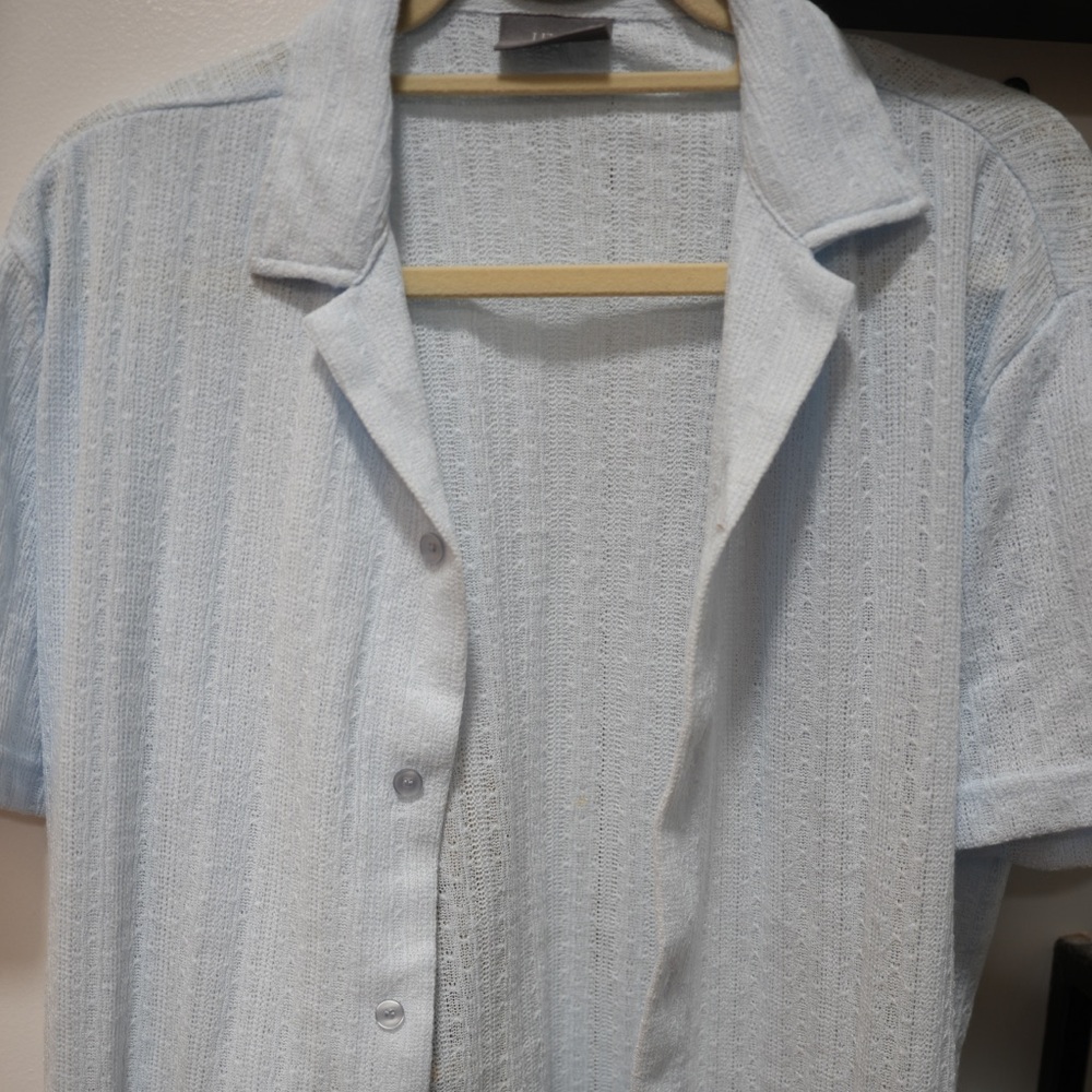 Light Blue Sheer Short Sleeve Button-Up Shirt